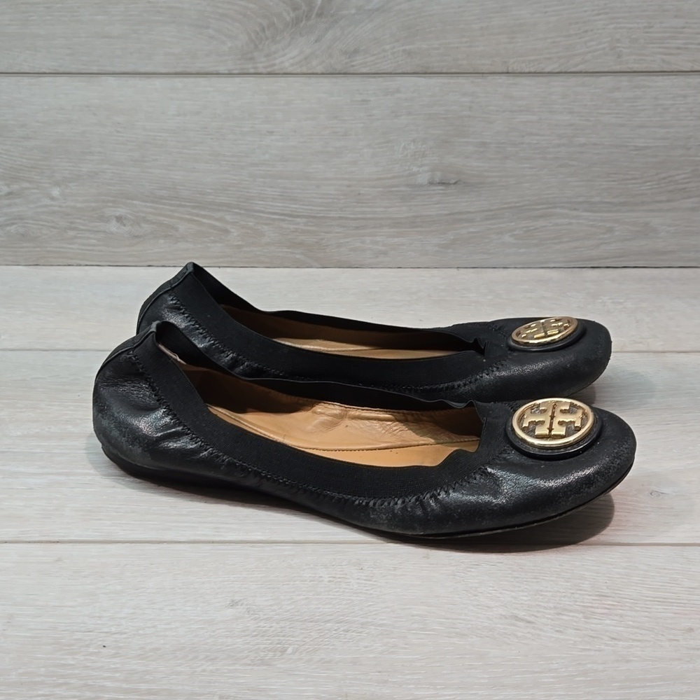 Tory Burch Logo Leather Ballet Flats slip on shoes sz 7M
